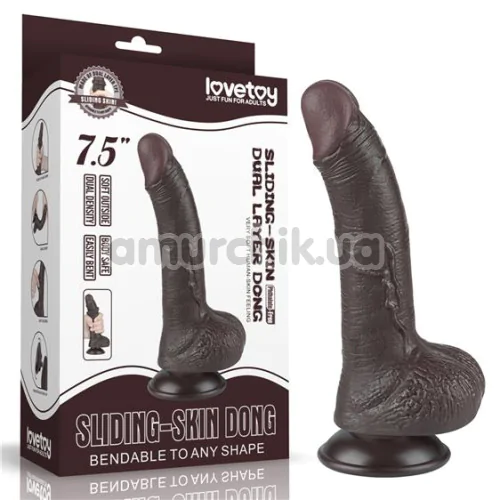 Фаллоимитатор Sliding-Skin Dual Layer Dong 7.5 с изогнутым стволом, коричневый