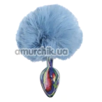 Анальна пробка з блакитним хвостиком Alume Floral Metal Plug With Tail S, синя - Фото №1