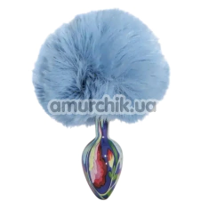 Анальна пробка з блакитним хвостиком Alume Floral Metal Plug With Tail S, синя - Фото №1