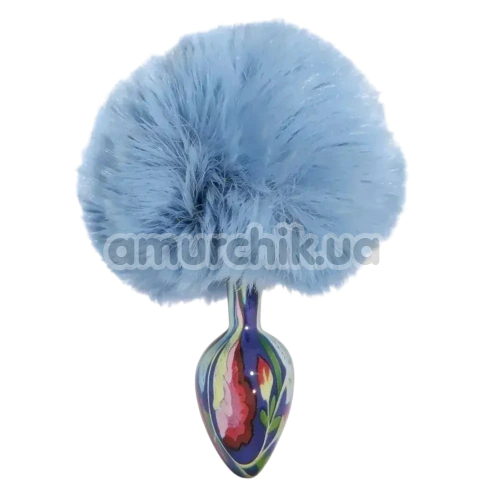 Анальна пробка з блакитним хвостиком Alume Floral Metal Plug With Tail S, синя - Фото №1