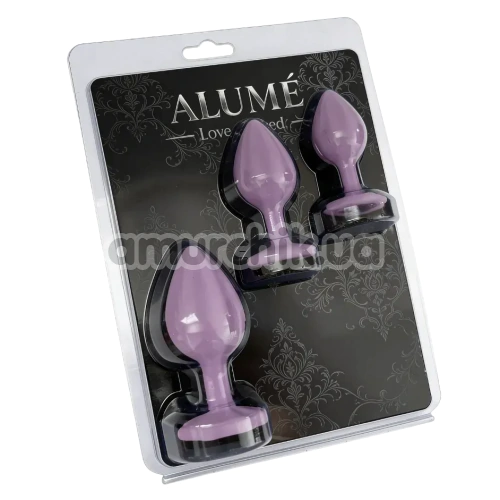 Набір анальних пробок з прозорим кристалом Alume Silicone Plug, фіолетовий