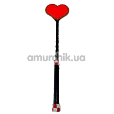 Стек у вигляді сердечка DS Fetish Crop Heart With Crystals, чорно-червоний - Фото №1