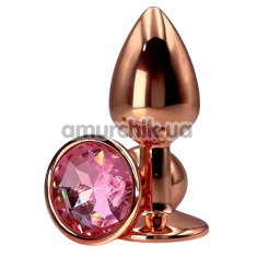 Анальная пробка с розовым кристаллом Alume Metal Plug S, бронзовая - Фото №1