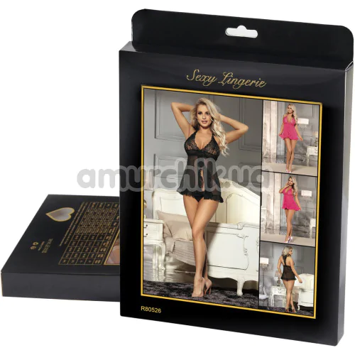 Комплект Star Night Elegante Babydoll, черный: пеньюар + трусики-стринги