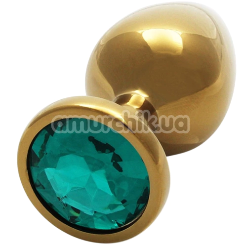 Анальна пробка з бірюзовим кристалом Ouch! Metal Butt Plug Medium, золота
