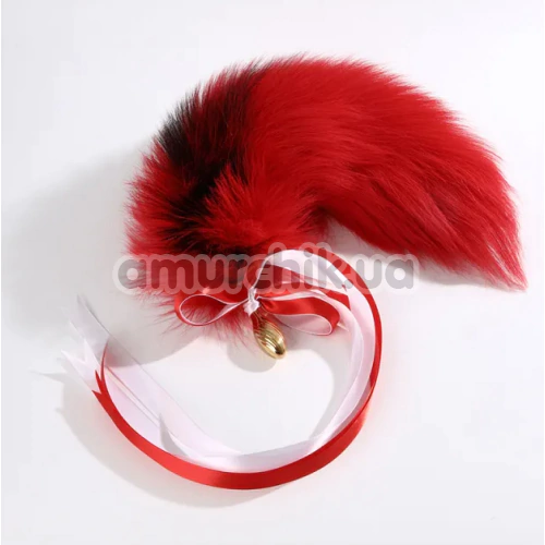 Анальна пробка з червоним хвостиком Lockink Sevanda Red Vixen Pet-Play Set Pear-Shape Plug, золота