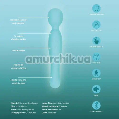 Універсальний вібромасажер Sweet Em Velvet Lure Soft Touch Wand, бірюзовий