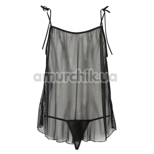 Комплект Passion Free Your Senses Melania Chemise, чорний: пеньюар + трусики-стрінги