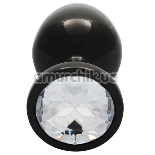 Анальная пробка с прозрачным кристаллом Ouch! Metal Butt Plug Medium, черная