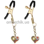Зажимы для сосков с синим сердечком Liebe Seele Heart-Shaped Flowers Nipple Clamps, золотые - Фото №1