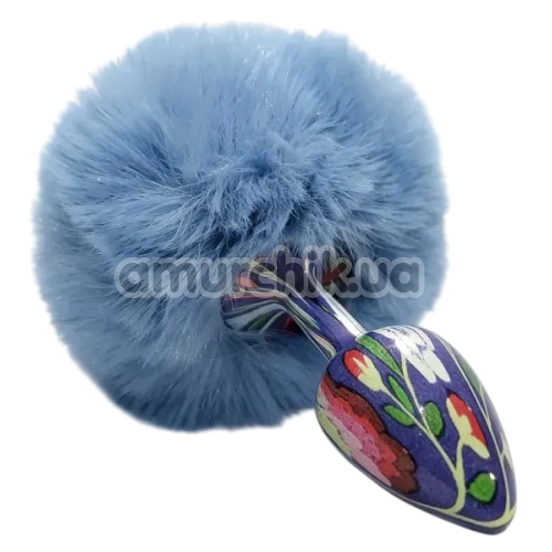 Анальна пробка з блакитним хвостиком Alume Floral Metal Plug With Tail S, синя