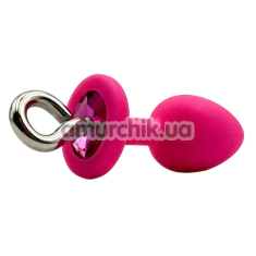 Анальная пробка с розовым кристаллом Alume Silicone Hook Plug S, розовая - Фото №1