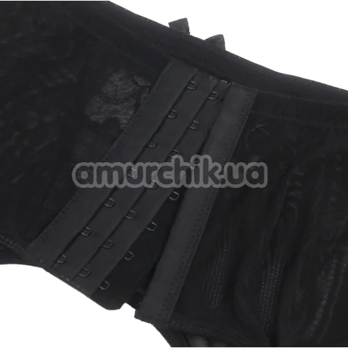 Комплект Star Night Wide Floral Set, черный: пояс для чулок + трусики-стринги