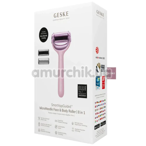 Масажер-ролер для обличчя та тіла з мікроголками Geske MicroNeedle Face & Body Roller 8 in 1, світло-рожевий