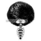 Анальна пробка з чорним хвостиком Alive Anal Pleasure Metal Anal Fluffy Twist Plug S, срібна - Фото №1