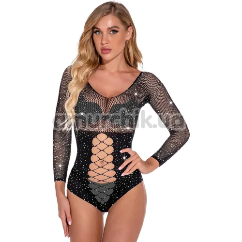 Боди Star Night Cutouts Mesh Rhinestone Bodysuit, черное