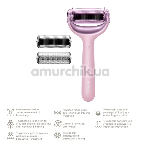 Масажер-ролер для обличчя та тіла з мікроголками Geske MicroNeedle Face & Body Roller 8 in 1, світло-рожевий