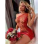 Платье Star Night Hollow Out Single Shoulder Rhinestone Fishnet Dress, красное - Фото №9