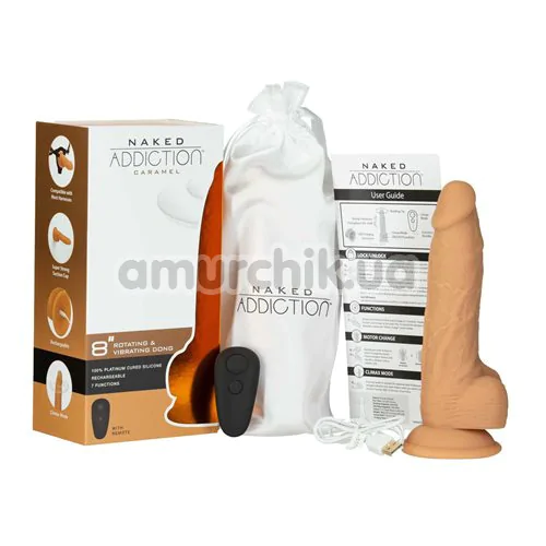 Вибратор с ротацией Addiction Naked Rotating & Vibrating Dong 8, светло-коричневый