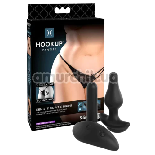 Трусики с анальной пробкой с вибрацией HookUp Panties Remote Bowtie Bikini, черные