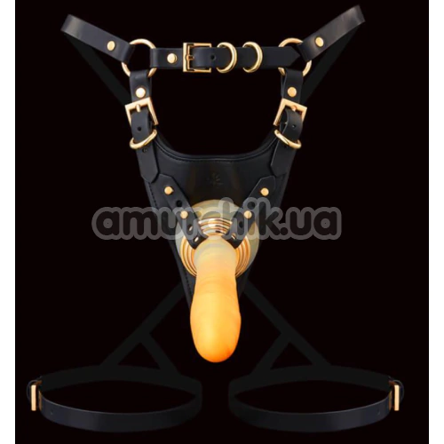 Комплект Lockink Sevanda Queen Sheba Set, черно-золотой: портупея + страпон-гартеры + фаллоимитатор