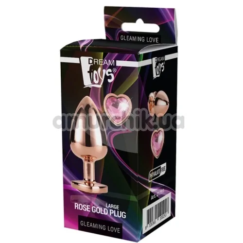 Анальная пробка с розовым кристаллом Gleaming Love Gold Plug Heart L, золотая