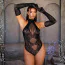Боди Leg Avenue Lace Halter Teddy And Long Gloves, черное - Фото №10