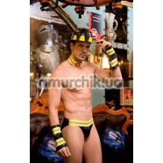 Костюм пожежника JSY Fireman жовто-чорний: труси + каска + напульсники + комір - Фото №1