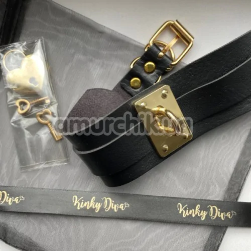Нашийник з золотим замочком Kinky Diva Collar Me! Heart-Lock-Key Collar, чорний