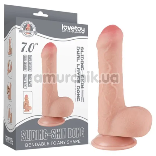 Фаллоимитатор Sliding-Skin Dual Layer Dong 7 с закрытой головкой, телесный