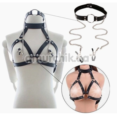 Бондажный набор Star Night Harness & Gag Nipple Clamps, черный