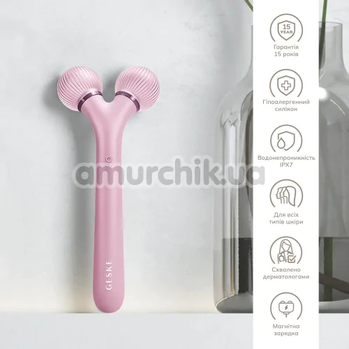 Ультразвуковой массажер для лица Geske Sonic Facial Roller 4 in 1, светло-розовый