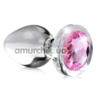 Анальна пробка з рожевим кристалом Booty Sparks Gem Glass Anal Plug S, прозора - Фото №1