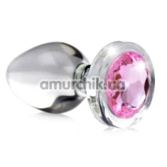Анальна пробка з рожевим кристалом Booty Sparks Gem Glass Anal Plug S, прозора - Фото №1