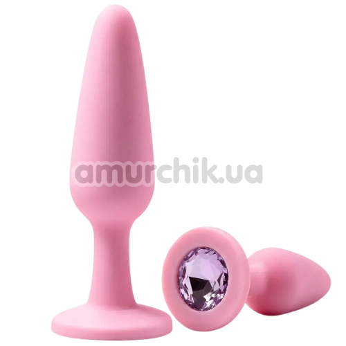 Анальная пробка с розовым кристаллом Alume Silicone Long Plug M, розовая