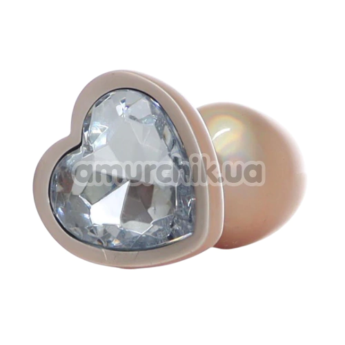 Анальная пробка с прозрачным кристаллом Exclusivity Jewellery Pearl Gold Heart Plug S, золотая