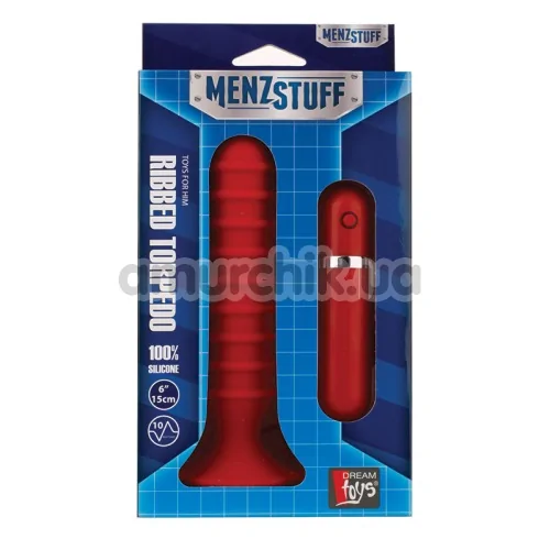 Анальна пробка з вібрацією Menz Stuff Ribbed Torpedo 6, червона