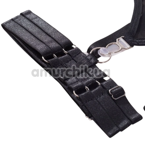 Комплект Star Night Garter Strap Set, черный: бюстгальтер + трусики-стринги + пояс для чулок + гартеры