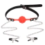 Кляп с зажимами для сосков Roomfun SM Flirting Ball Gag With Nipple Clamps, красный - Фото №1