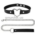 Ошейник с поводком DS Fetish Heart Collar With Leash, черный - Фото №1