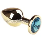 Анальна пробка з блакитним кристалом SWAROVSKI Gold Blue Middle, золота - Фото №1