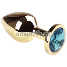 Анальная пробка с голубым кристаллом SWAROVSKI Gold Blue Middle, золотая - Фото №1