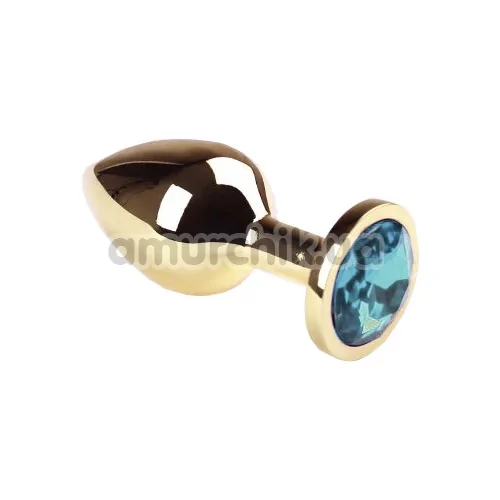 Анальная пробка с голубым кристаллом SWAROVSKI Gold Blue Middle, золотая