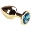 Анальная пробка с голубым кристаллом SWAROVSKI Gold Blue Middle, золотая