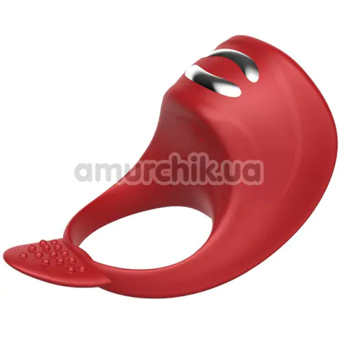 Виброкольцо для члена с электростимуляцией FoxShow Silicone Vibrating Ring With Electro Stim, красное