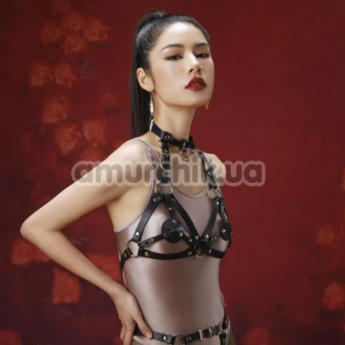 Комплект Lockink Sevanda Queen Sheba Set, черно-розовый: портупея + страпон-гартеры + фаллоимитатор