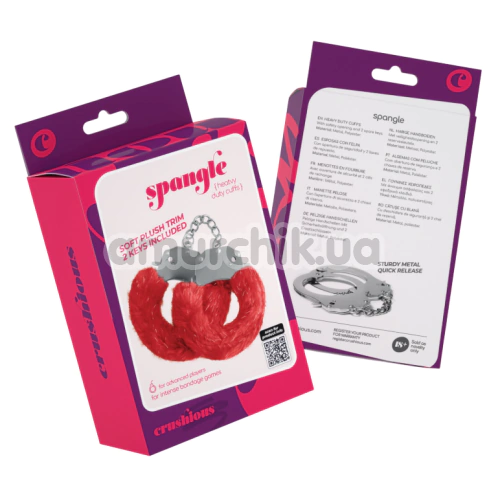 Наручники з червоним хутром Crushious Spangle, срібні