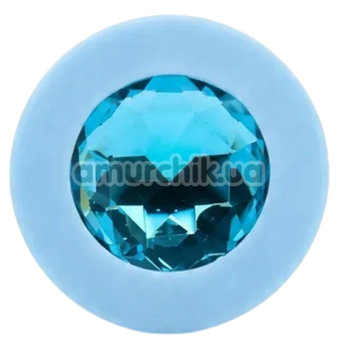 Анальная пробка с голубым кристаллом Alume Silicone Long Plug S, голубая