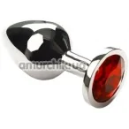 Анальная пробка с красным кристаллом SWAROVSKI Silver Ruby Middle, серебряная - Фото №1