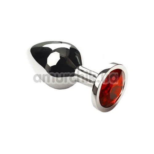 Анальна пробка з червоним кристалом SWAROVSKI Silver Ruby Middle, срібна